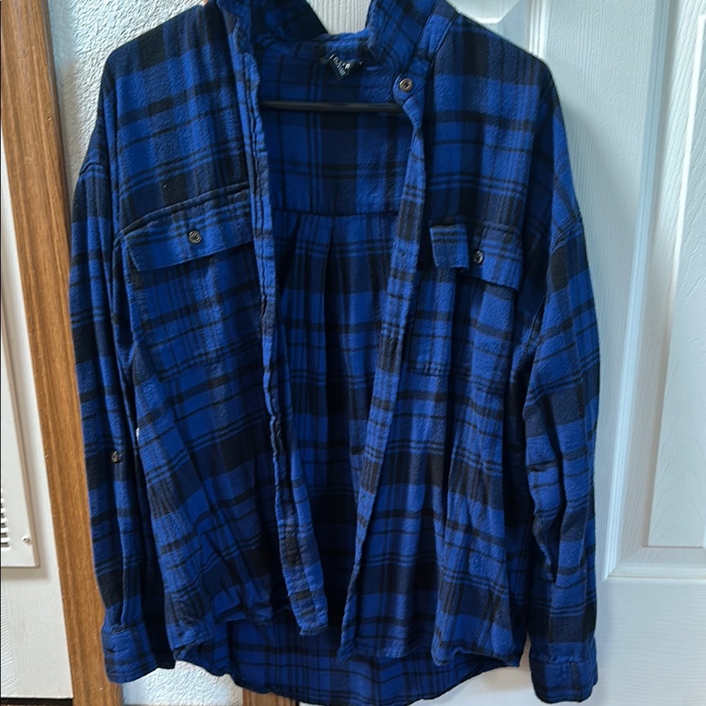 Blue and Black Plaid Shirt